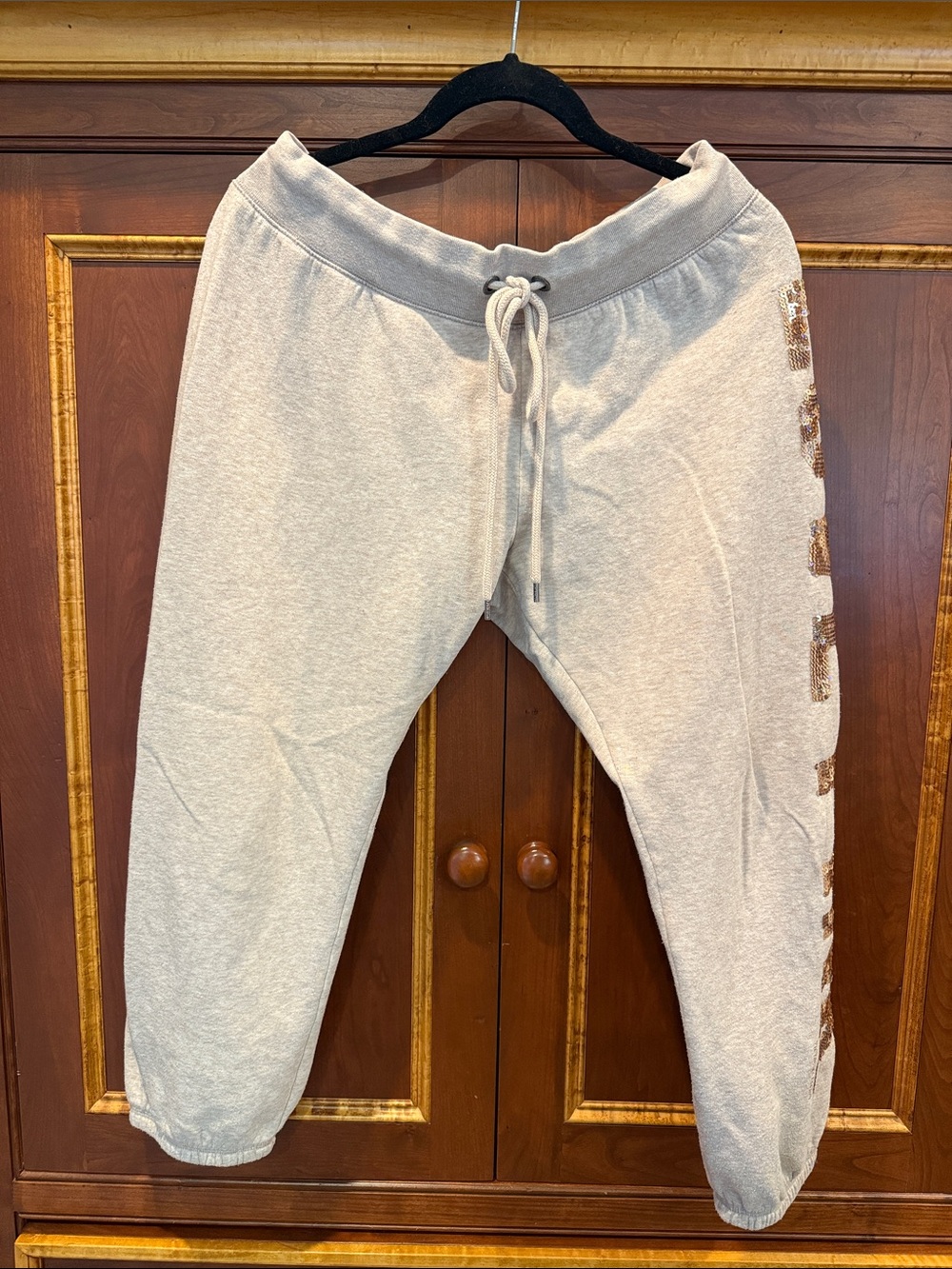 PINK Victoria's Secret Cream Sweatpants with Sequin Logo